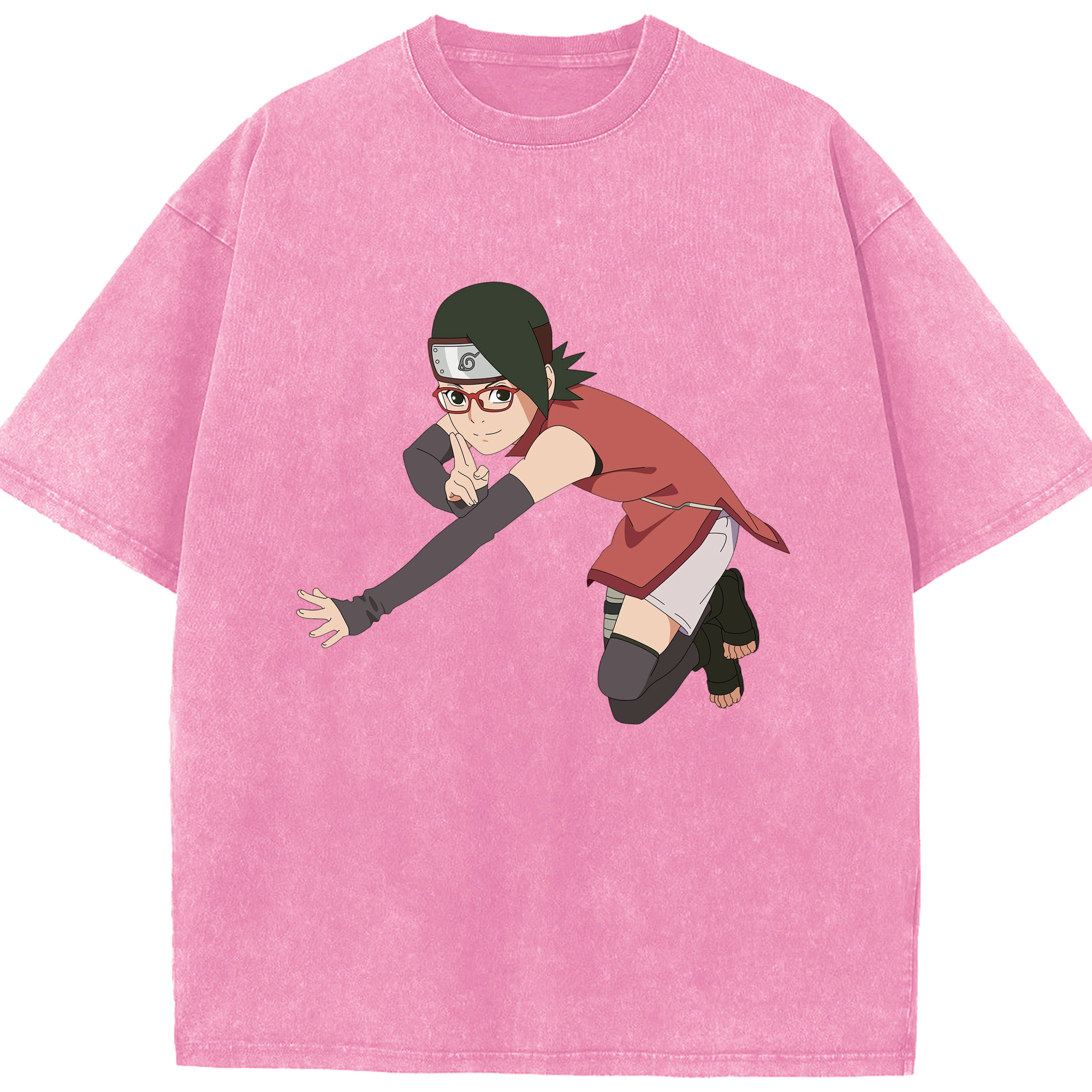 （画像用） NARUTO -ナルト- うちは サラダ Uchiha Sarada 綿100% ヴィンテージ風 半袖Tシャツ（フロントプリント）